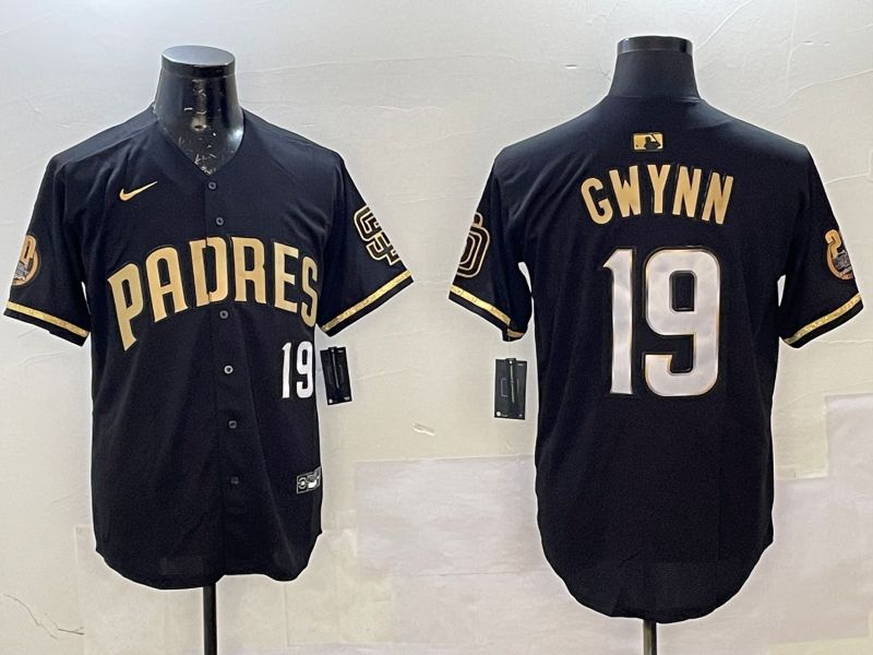 Men San Diego Padres #19 Gwynn Black Gold Game 2025 Nike MLB Jersey style 1->san diego padres->MLB Jersey